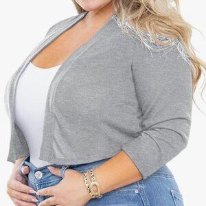 AusLook Plus Size 3/4 Sleeve Cropped Shrug – 3X (22W–24W)